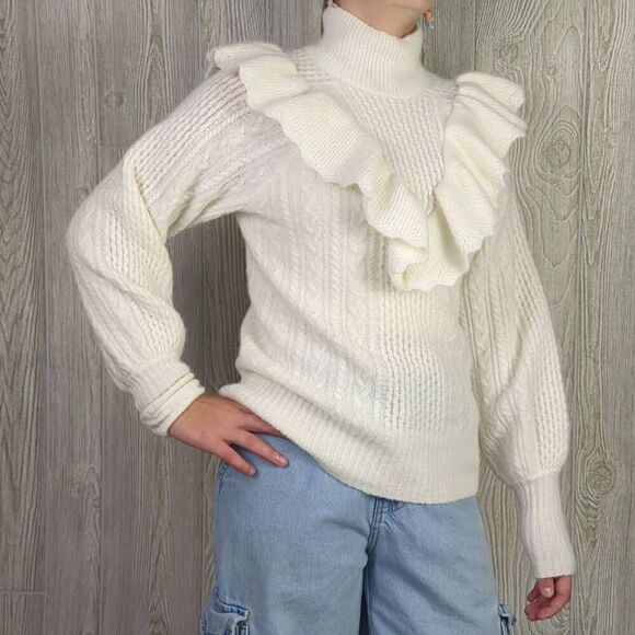 Madewell Zanzibar Womens Small Wool Alpaca Ruffle Turtleneck Sweater White NWT - Picture 1 of 9